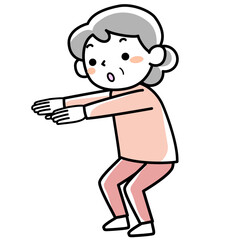 スクワットをするシニア女性