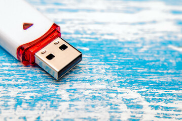 Fototapeta premium USB flash card with white color close-up 