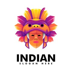 Vector Logo Illustration Indian Woman Gradient Colorful Style.