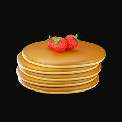 3D Illustration Of Strawberry Pancake Icon On Black Background.
