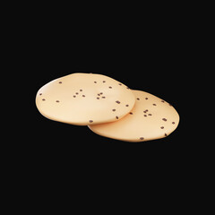 Yellow And Brown Chocolate Cookies 3D Icon Against Black Background.