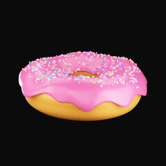 Isolated Realistic Donuts Icon On Black Background.