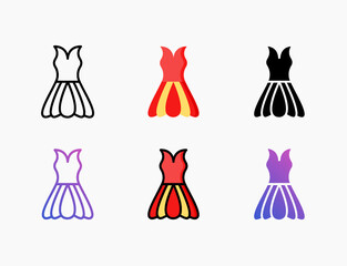 Dress icon set with different styles. Style line, outline, flat, glyph, color, gradient. Editable stroke and pixel perfect. Can be used for digital product, presentation, print design and more.