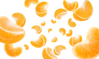 Flying tangerines, isolated on white background