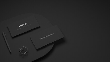 Double-Side Of Visiting Card Mockup With Pen On Black Background. - Powered by Adobe