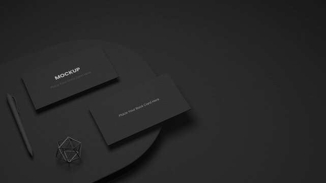 Double-Side Of Visiting Card Mockup With Pen On Black Background.
