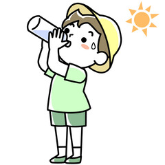 水分補給する男の子