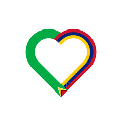 unity concept. heart ribbon icon of guyana and venezuela flags. vector illustration isolated on white background