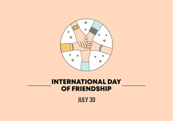 International friendship day background banner poster with 5 diversity hands isolated on pink background.