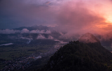 Mystic sunset above Zavrsnica valley with Triglav and Julian Alps in the background