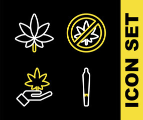 Set line Stop marijuana or cannabis leaf, Marijuana joint, and icon. Vector