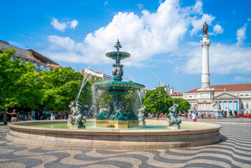fountains in Rossio Square, Lisbon, portugal