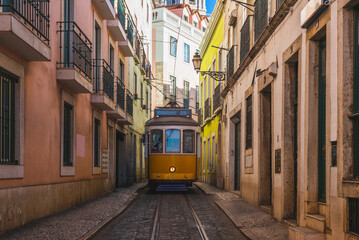 Fototapeta na wymiar tram on line 28 in lisbon, portugal