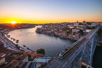 cityscape of porto in portugal at dusk