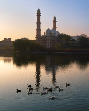 Beautiful scene of the Taj-Ul Masjid, India's Largest mosque located in Bhopal, Madhya Pradesh
