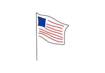 One continuous single line drawing of american independence day with united states flag isolated on white background.