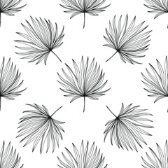 Tropical flowers. Engraved ink art. Seamless pattern on black background. Fabric wallpaper print texture. Vector.