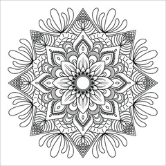 Vector hand drawn doodle mandala. Coloring anti stress page for coloring book. Outline.