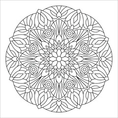 Vector hand drawn doodle mandala. Coloring anti stress page for coloring book. Outline.