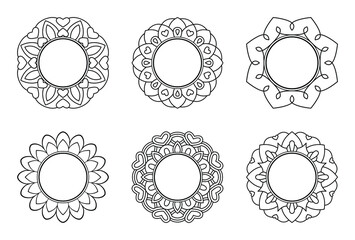 Set of decorative round frames with mandala ornament. Print template for postcards,
invitations, books, textiles, and engraving.