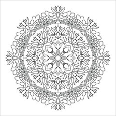 Vector hand drawn doodle mandala. Coloring anti stress page for coloring book. Outline.