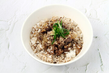 Freshly cooked Japanese food called Gyudon