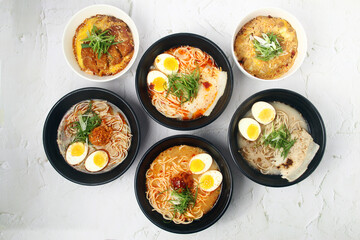 Freshly made Japanese food, assorted Ramen and rice toppings meal