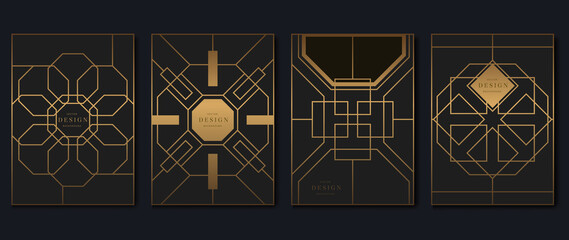 Luxury invitation card vector template collection. Art deco pattern background with line, geometric shapes, polygon. Set of elegant geometry poster illustration design for wedding, greeting, flyer.