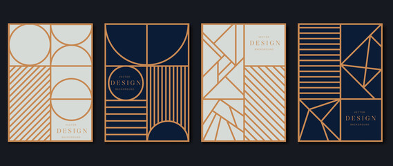 Luxury invitation card vector template collection. Art deco pattern background with line, geometric shapes, polygon. Set of elegant geometry poster illustration design for wedding, greeting, flyer.