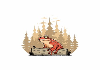 big frog perched on a log illustration