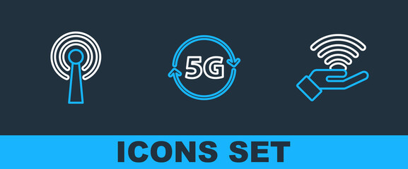 Set line 5G network, Antenna and icon. Vector