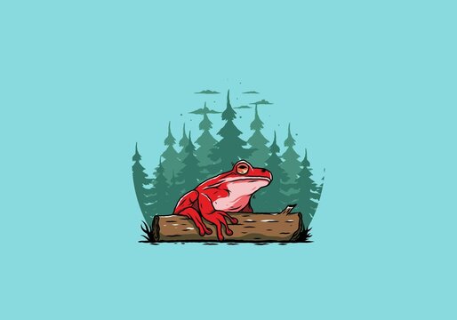 big frog perched on a log illustration