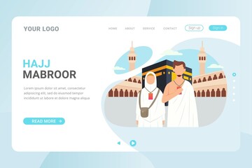 Modern flat design concept of Hajj and Umrah travel for website and mobile website. Landing page template. Vector illustration