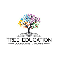 Obraz premium education tree logo. tree design growing on top of book
