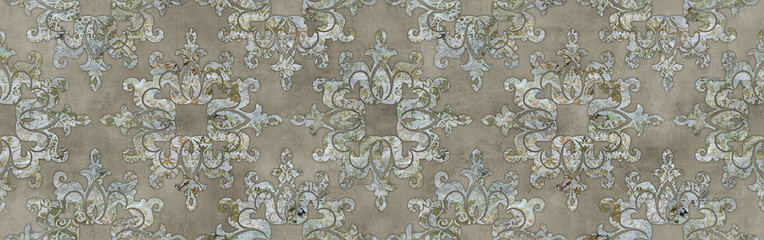 Green ornament pattern with cement texture background