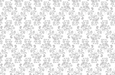Flower pattern. Seamless white and gray ornament. Graphic vector background. Ornament for fabric, wallpaper, packaging.
