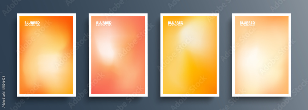 Fototapete Set of orange color blurred backgrounds with modern abstract soft orange color gradient patterns. Templates collection for brochures, posters, banners, flyers and cards. Vector illustration.
