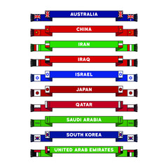 Vector sports soccer fan scarf in the national colors of Asian states and Australia on a white background.