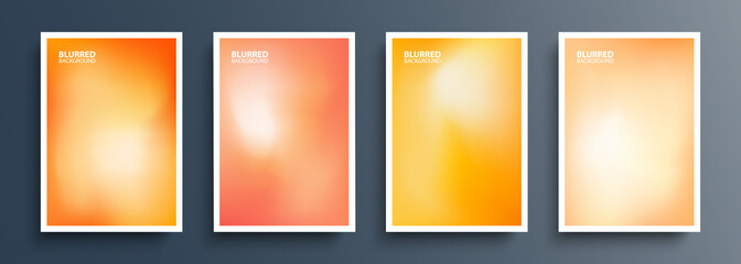 Set of orange color blurred backgrounds with modern abstract soft orange color gradient patterns. Templates collection for brochures, posters, banners, flyers and cards. Vector illustration. - obrazy, fototapety, plakaty