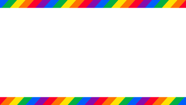 Rainbow colorful diagonal striped line border frame background design. Happy LGBT pride month theme vector template. 