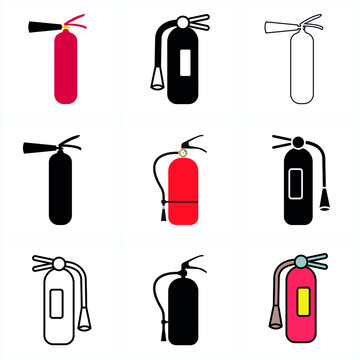 Vector fire extinguisher icon or sign set illustration on white background. Fire safety idea image concept.