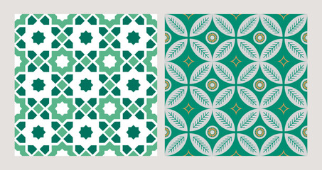 Set of patterned azulejo floor tiles. Abstract geometric background. Vector illustration, seamless mediterranean pattern. Turkish, Portuguese floor tiles azulejo design. Floor cement talavera tiles