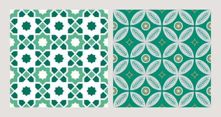 Foto op Plexiglas Portugese tegeltjes Set gedessineerde azulejo vloertegels. Abstracte geometrische achtergrond. Vectorillustratie, naadloos mediterraan patroon. Turkse, Portugese vloertegels azulejo design. Vloer cement talavera tegels