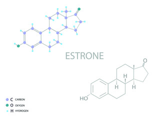 Estrone molecular skeletal 3D chemical formula.	