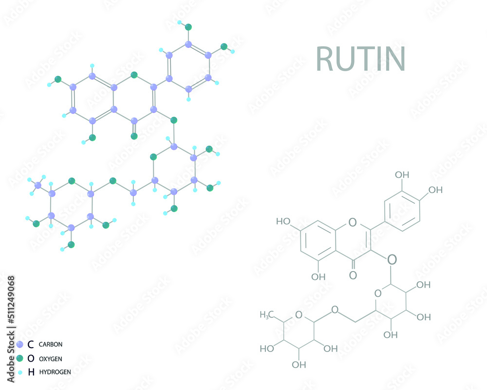 Wall mural Rutin molecular skeletal 3D chemical formula.	