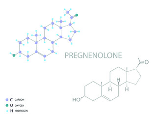 Pregnenolone, molecular skeletal 3D chemical formula.	
