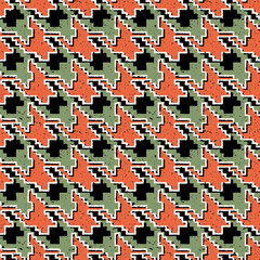 Grunge houndstooth tartan abstract vector seamless pattern 