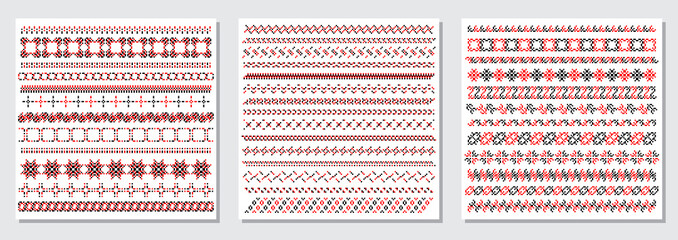 Set of traditional Ukrainian embroidery art, ethnic border ornament vyshyvanka