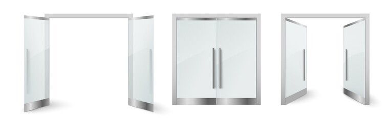 Closed and opened glass door realistic vector set