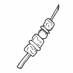 Shish kebab hand drawn outline doodle icon. Skewer with shish kebab vector sketch illustration for print, web, mobile and infographics isolated on white background.
